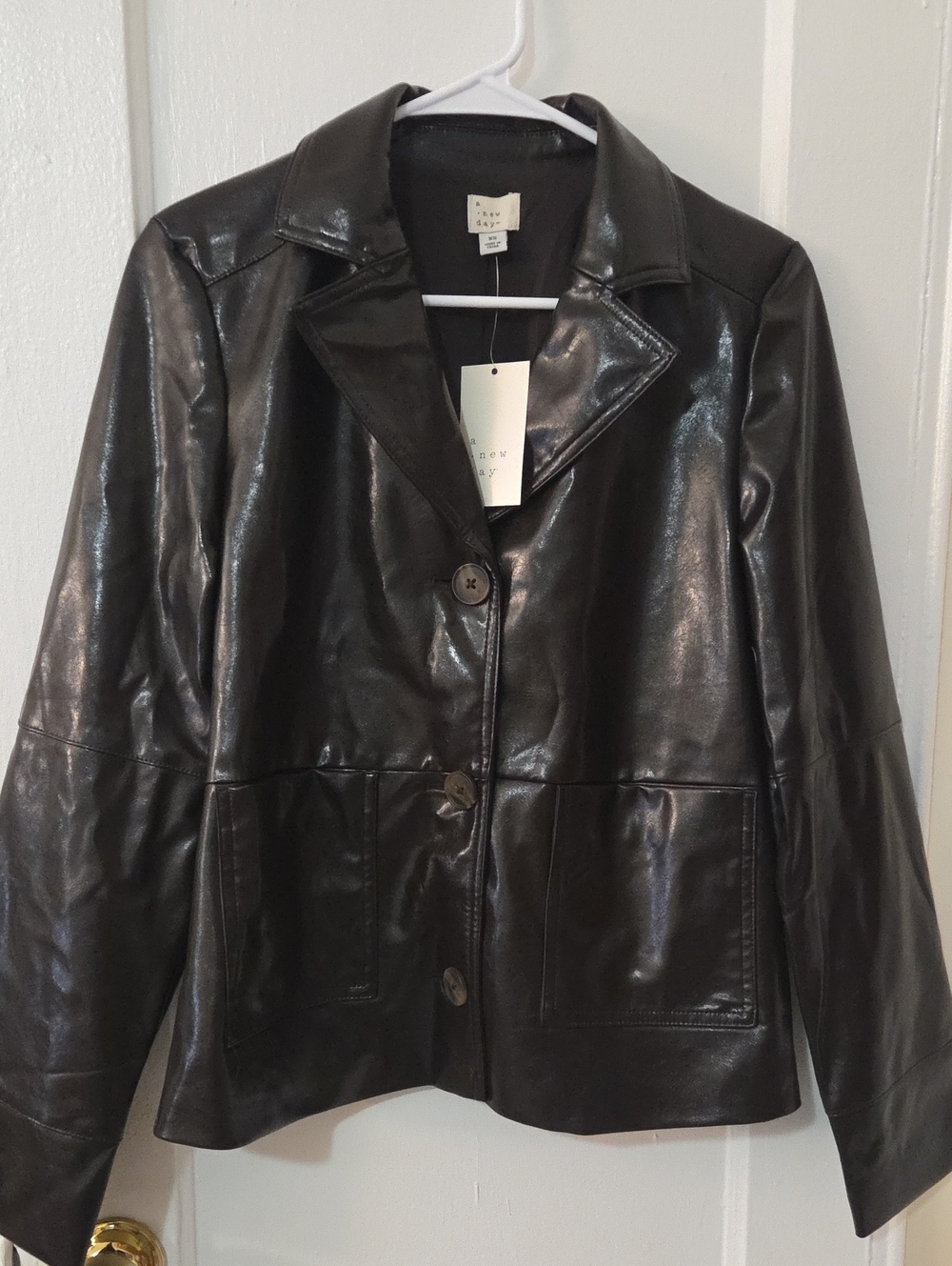 a new day XS Espresso Button-Front Faux Leather Blazer Jacket NWT